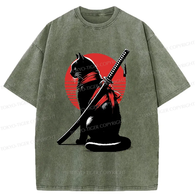 Tokyo-Tiger Handsome Cat Ninja Washed T-Shirt