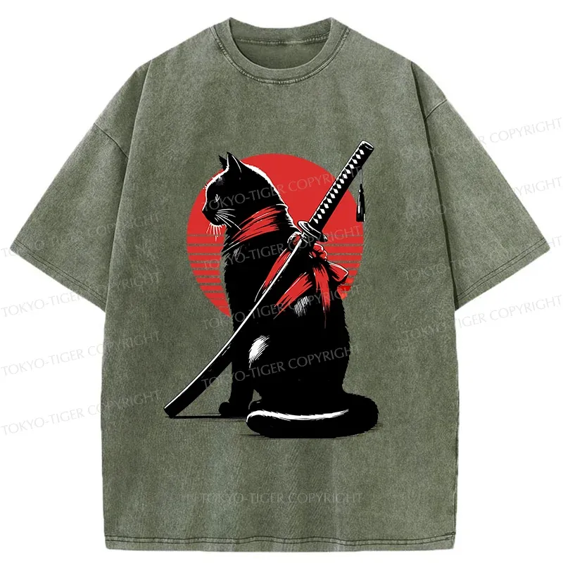 Tokyo-Tiger Handsome Cat Ninja Washed T-Shirt
