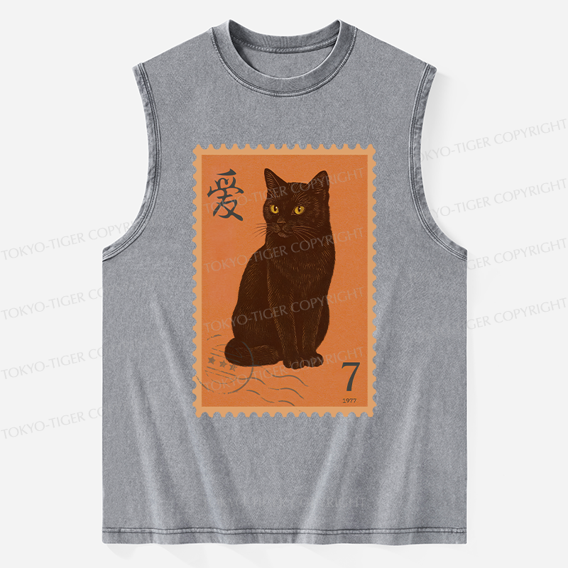 Tokyo-Tiger Cat Stamp Washed Tank