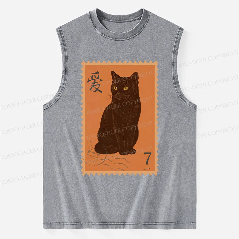 Tokyo-Tiger Cat Stamp Washed Tank