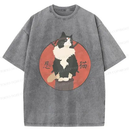 Tokyo-Tiger Cute Ninja Cat Washed T-Shirt