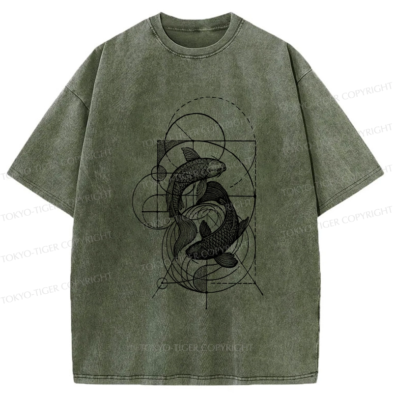 Tokyo-Tiger The Harmony Of Geometry And Koi Washed T-Shirt