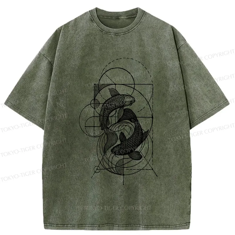 Tokyo-Tiger The Harmony Of Geometry And Koi Washed T-Shirt