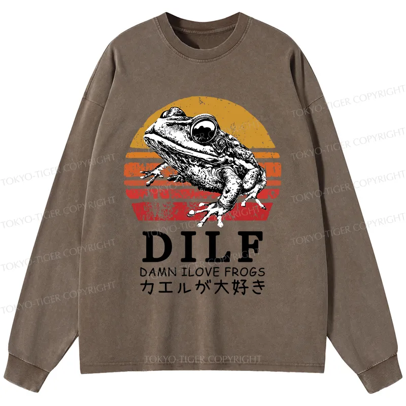 Tokyo-Tiger Funny Frog Lover Washed Long Sleeve T-Shirt