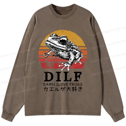 Tokyo-Tiger Funny Frog Lover Washed Long Sleeve T-Shirt