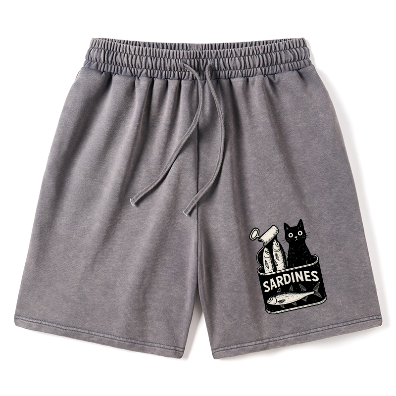 Tokyo-Tiger Cat And Canned Fish Washed Shorts