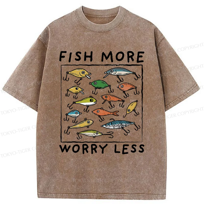 Tokyo-Tiger Funny Fish Hook Washed T-Shirt