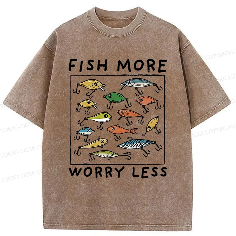 Tokyo-Tiger Funny Fish Hook Washed T-Shirt