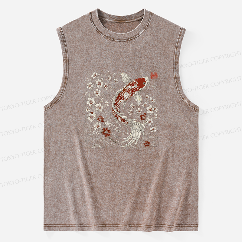 Tokyo-Tiger Vintage Sakura And Koi Washed Tank