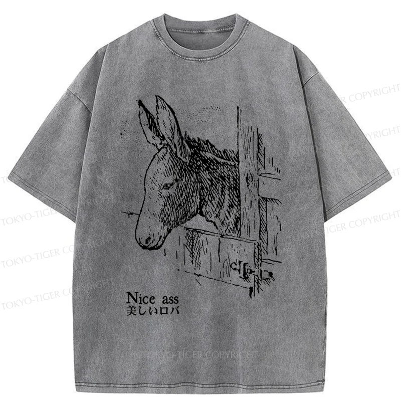 Tokyo-Tiger Funny Donkey Ass Washed T-Shirt