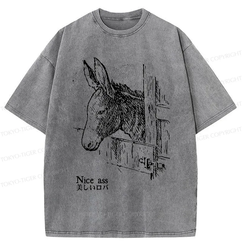 Tokyo-Tiger Funny Donkey Ass Washed T-Shirt