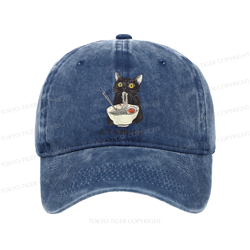 Tokyo-Tiger Cats Eat Ramen Noodles Washed Cap