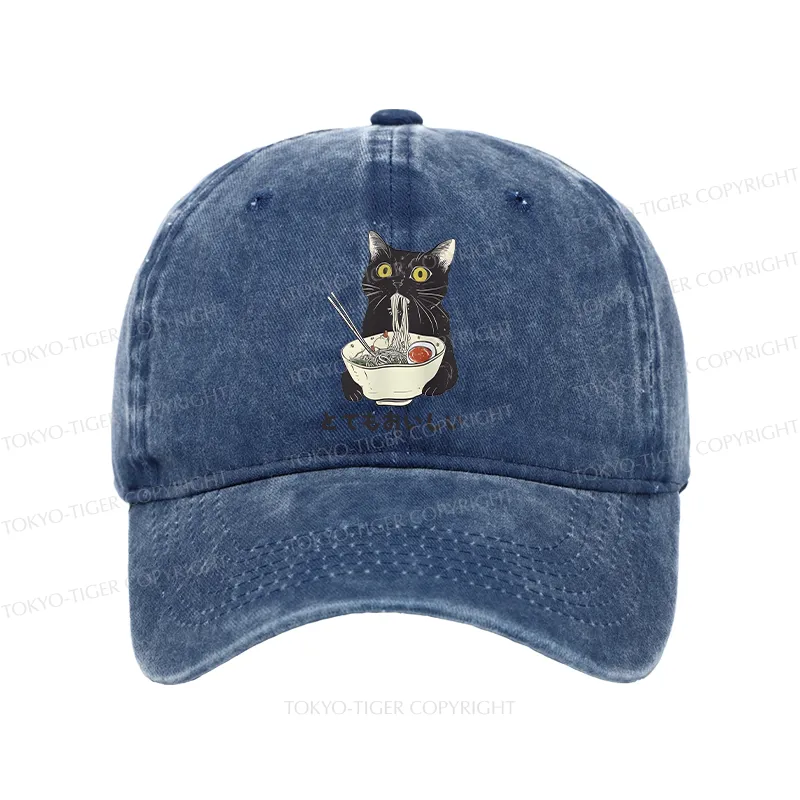 Tokyo-Tiger Cats Eat Ramen Noodles Washed Cap Sale