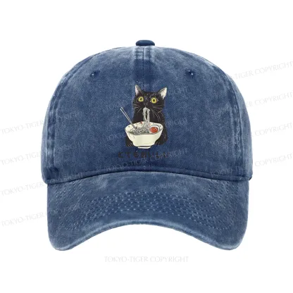 Tokyo-Tiger Cats Eat Ramen Noodles Washed Cap