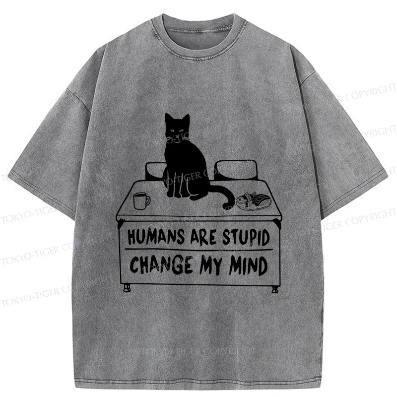 Tokyo-Tiger Funny Cat Theory Washed T-Shirt