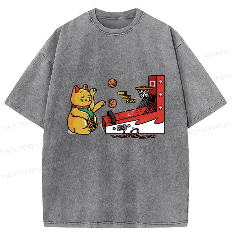Tokyo-Tiger Lucky Cat Shooting Washed T-Shirt