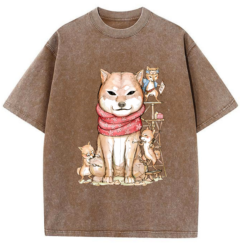 Tokyo-Tiger Japanese Akita Dog Washed T-Shirt