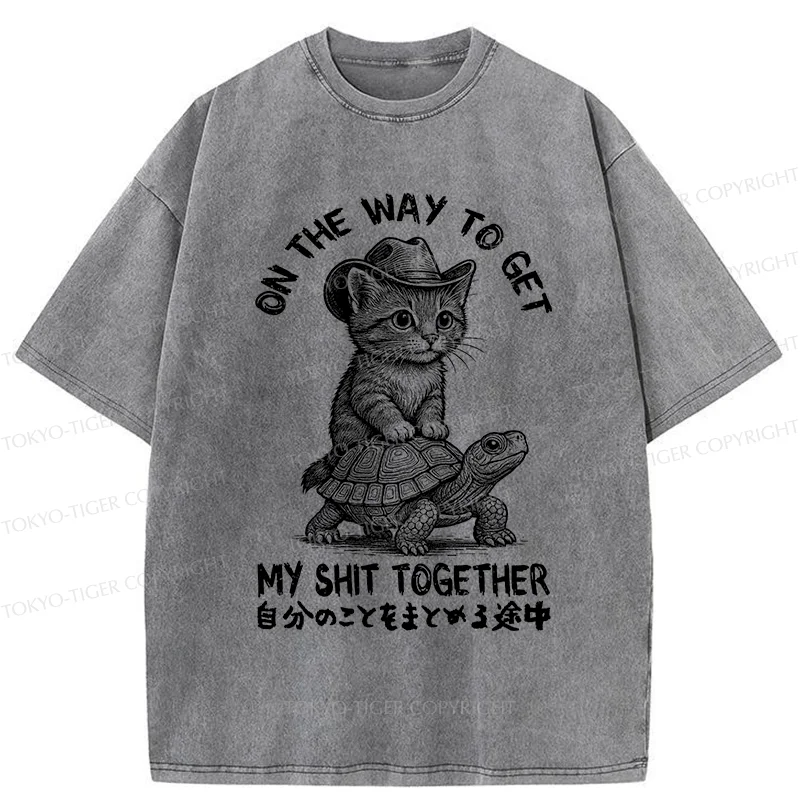 Tokyo-Tiger Cat And The Turtle Walking Together Washed T-Shirt