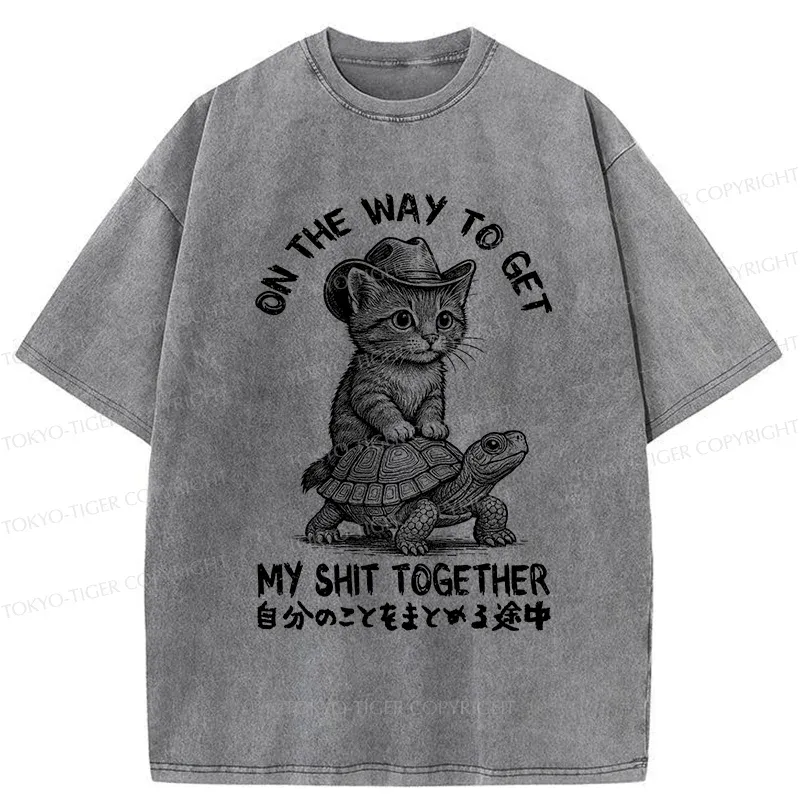 Tokyo-Tiger Cat And The Turtle Walking Together Washed T-Shirt