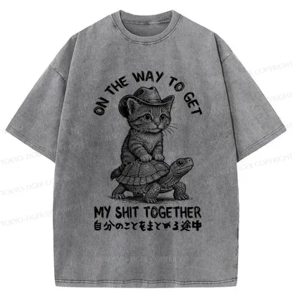 Tokyo-Tiger Cat And The Turtle Walking Together Washed T-Shirt