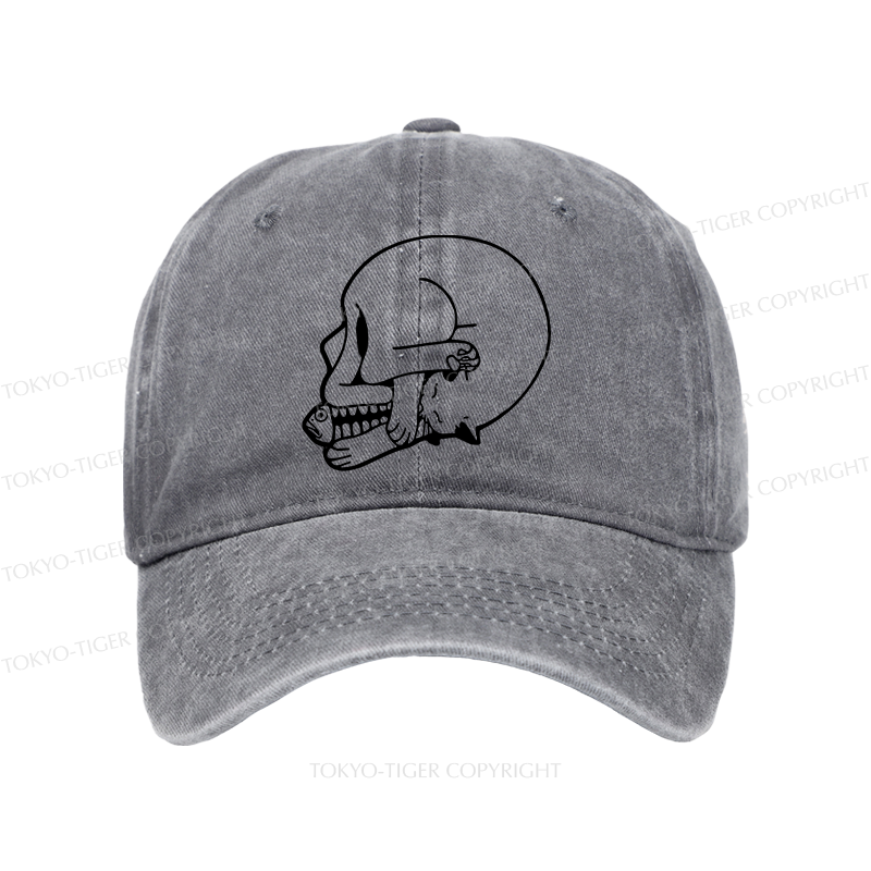 Tokyo-Tiger Funny Cat Eating Fish Washed Cap