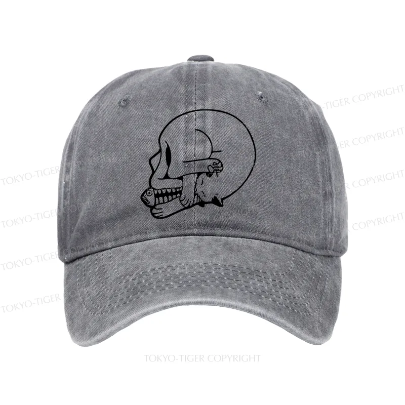 Tokyo-Tiger Funny Cat Eating Fish Washed Cap