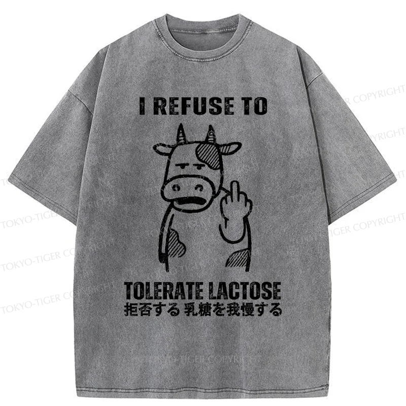 Tokyo-Tiger Intolerance To Lactose Washed T-Shirt