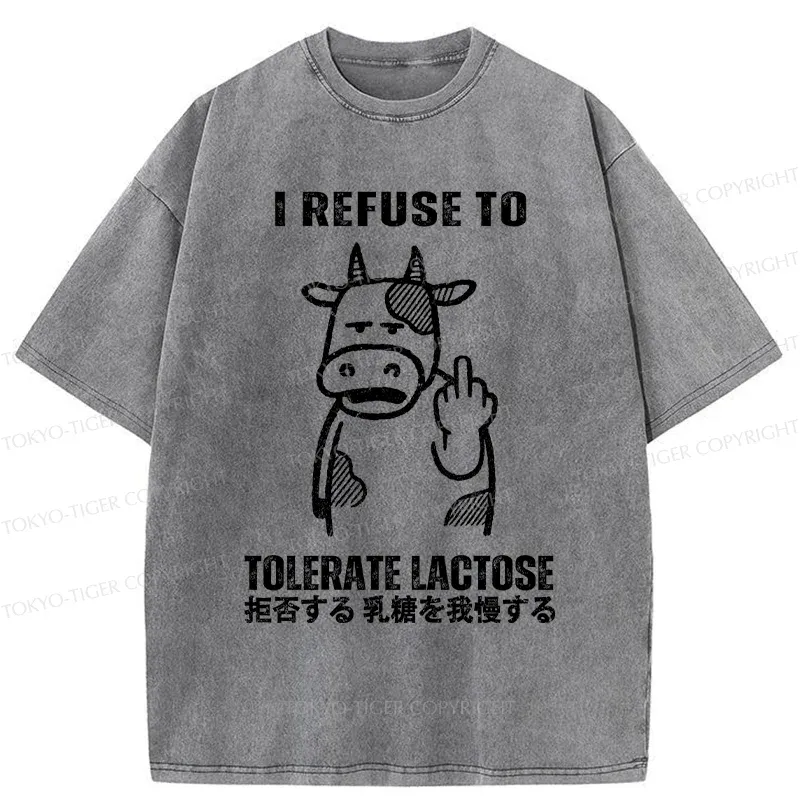 Tokyo-Tiger Intolerance To Lactose Washed T-Shirt