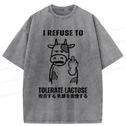 Tokyo-Tiger Intolerance To Lactose Washed T-Shirt