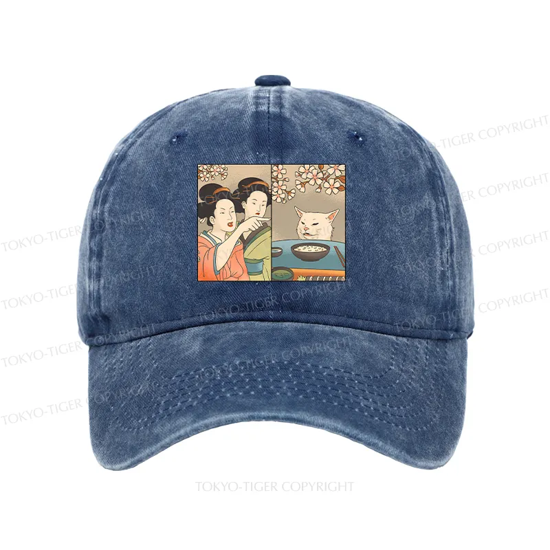 Tokyo-Tiger Japanese Woman Shouting at a Cat Washed Cap