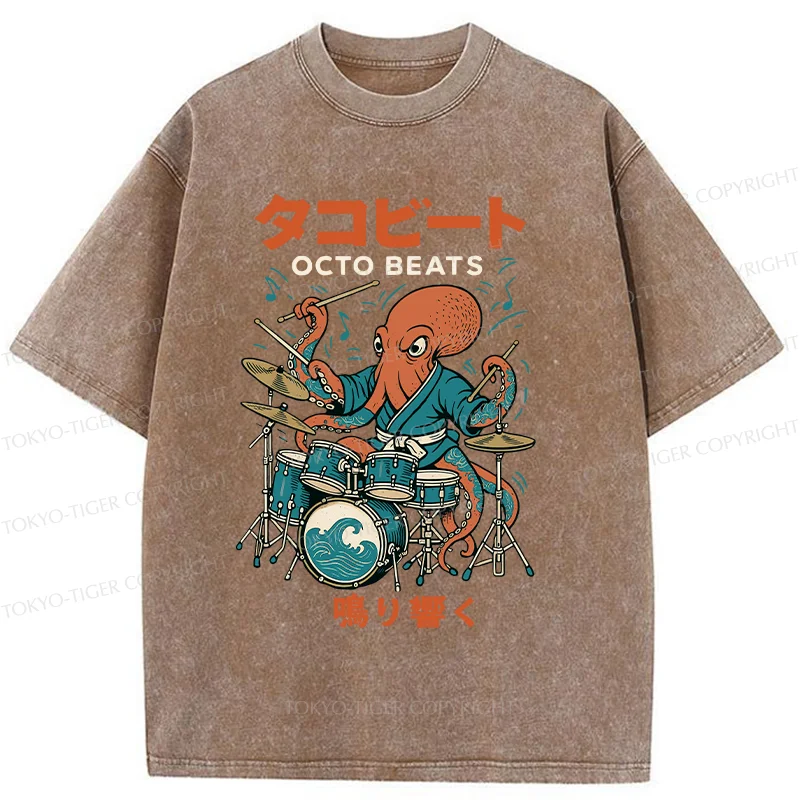 Tokyo-Tiger Octopus Drummer Washed T-Shirt