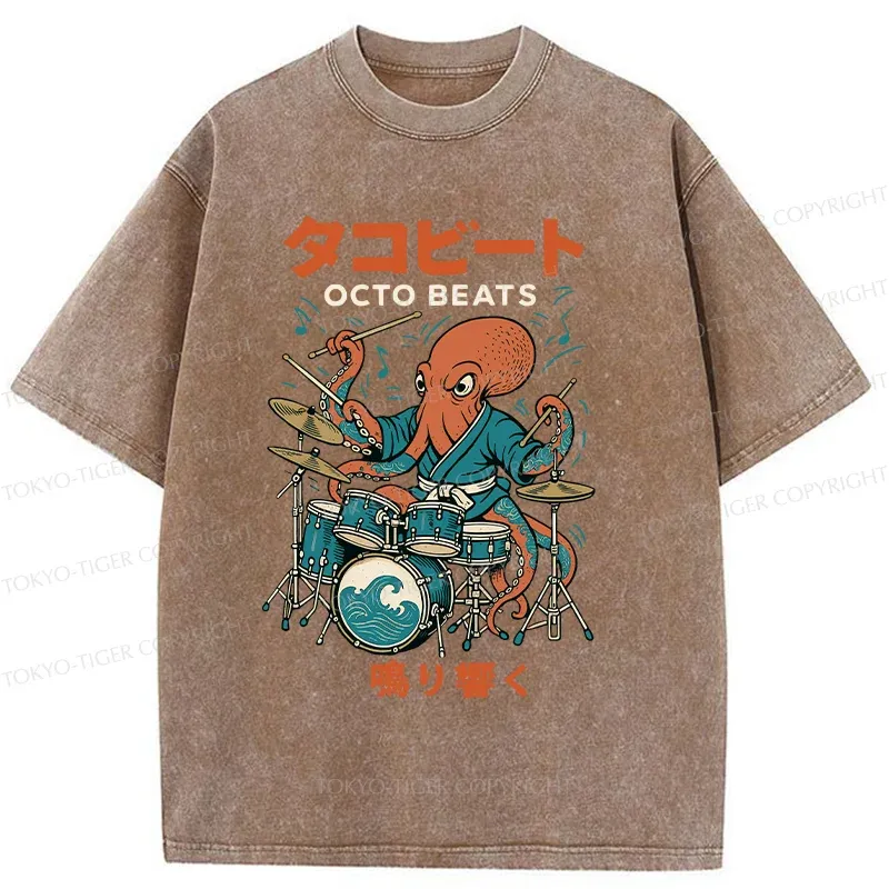 Tokyo-Tiger Octopus Drummer Washed T-Shirt