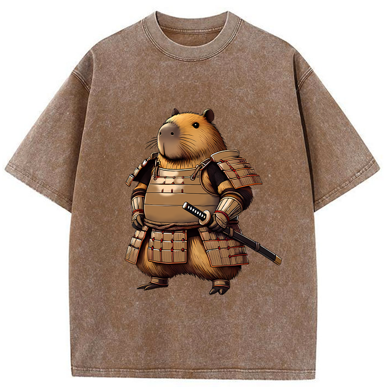 Tokyo-Tiger Capybara Samurai Japanese Washed T-Shirt