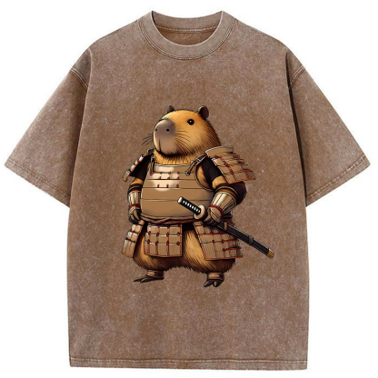 Tokyo-Tiger Capybara Samurai Japanese Washed T-Shirt
