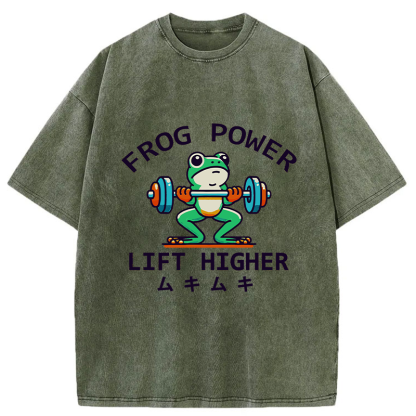 Tokyo-Tiger Muscular Weightlifting Frog Washed T-Shirt