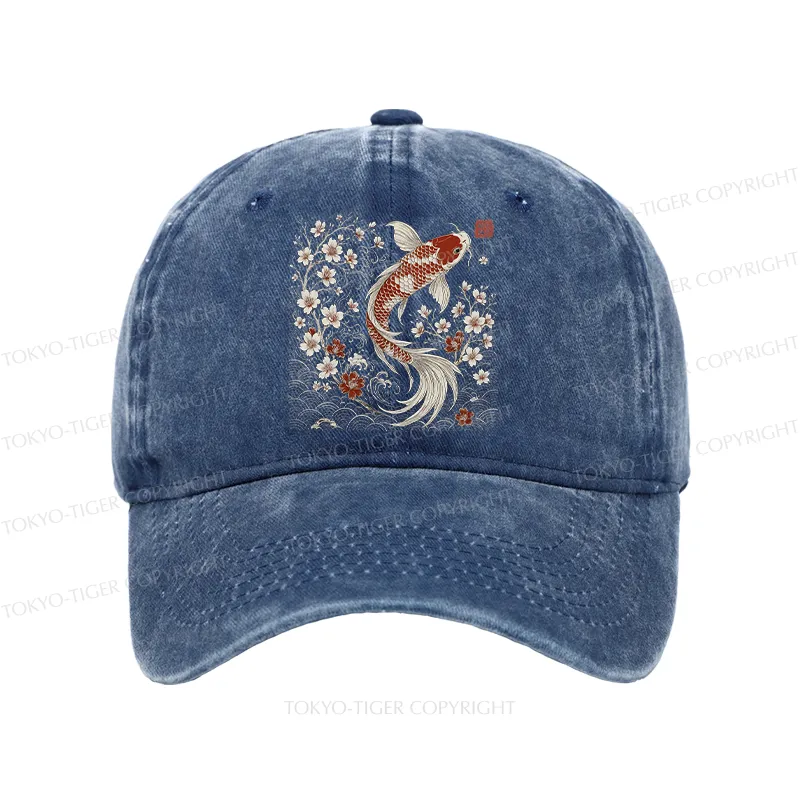 Tokyo-Tiger Vintage Sakura And Koi Washed Cap