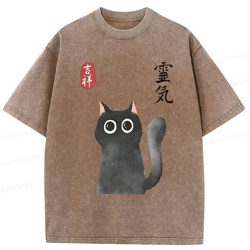 Tokyo-Tiger A Mystical Black Cat Me Washed T-Shirt