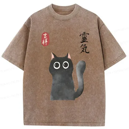 Tokyo-Tiger A Mystical Black Cat Me Washed T-Shirt
