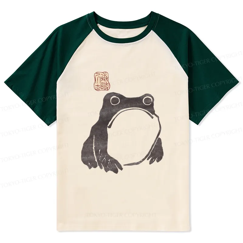 Tokyo-Tiger Matsumoto Hoji Woodblock Print Frog Raglan T-shirt