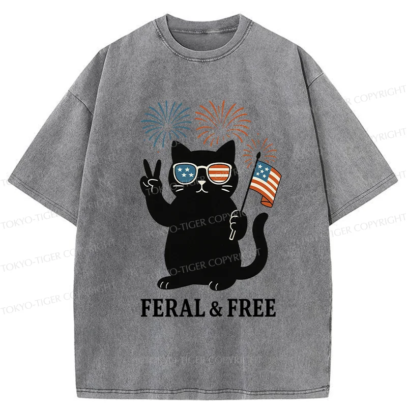 Tokyo-Tiger Cat Of FERAL & FREE Washed T-Shirt
