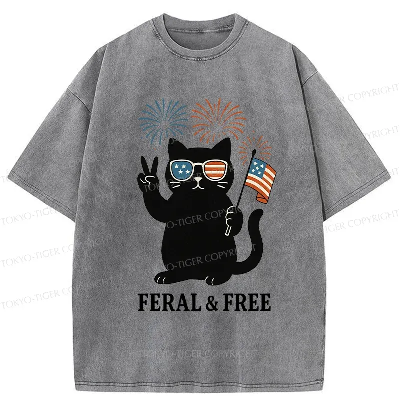 Tokyo-Tiger Cat Of FERAL & FREE Washed T-Shirt