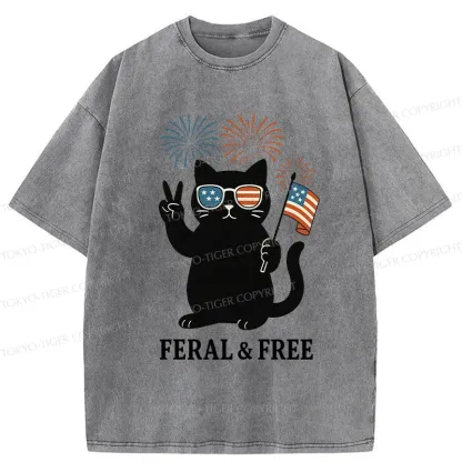 Tokyo-Tiger Cat Of FERAL & FREE Washed T-Shirt