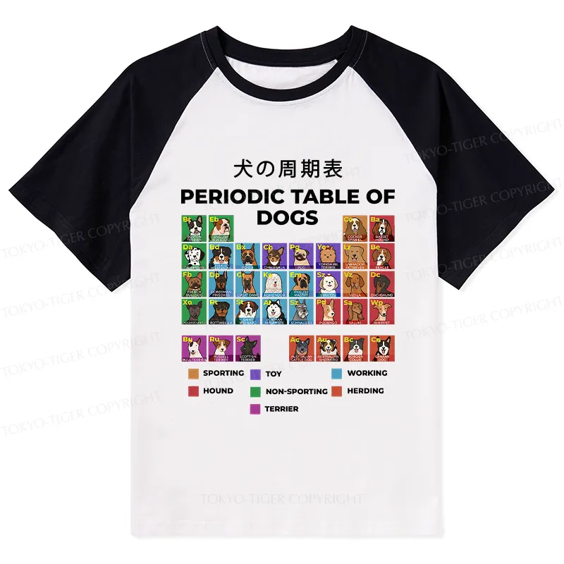 Tokyo-Tiger Periodic Table Of Dogs Raglan T-shirt