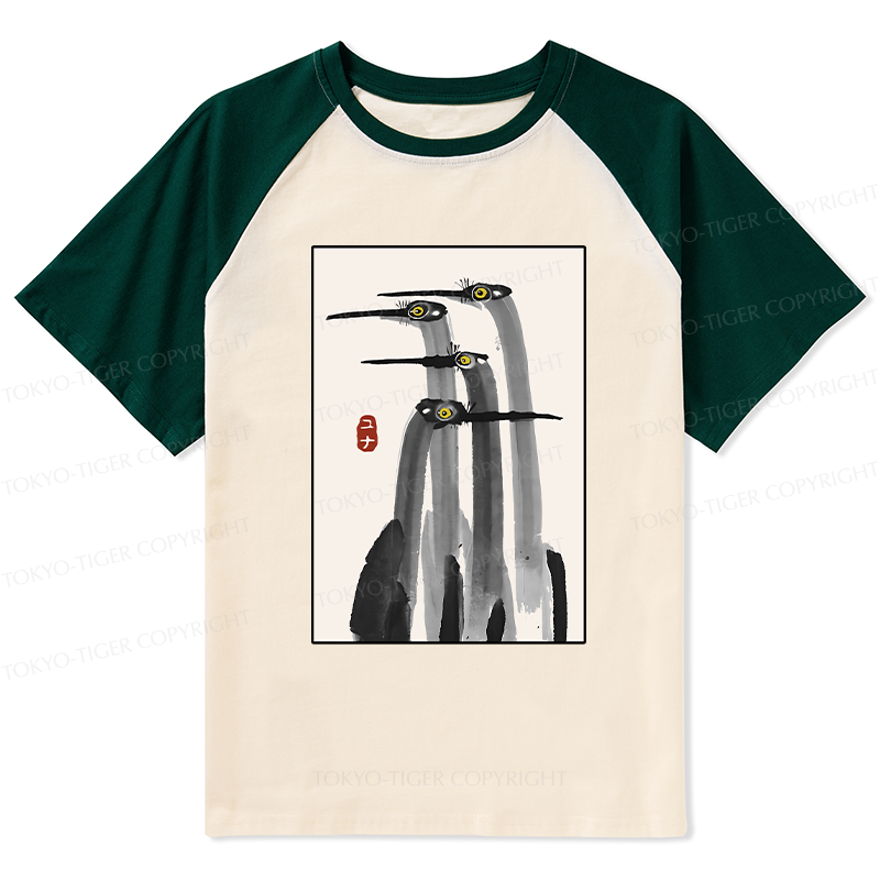 Tokyo-Tiger Japanese Crane Poster Raglan T-shirt