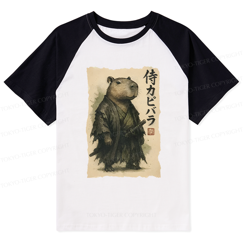 Tokyo-Tiger Capybara Samurai Raglan T-shirt