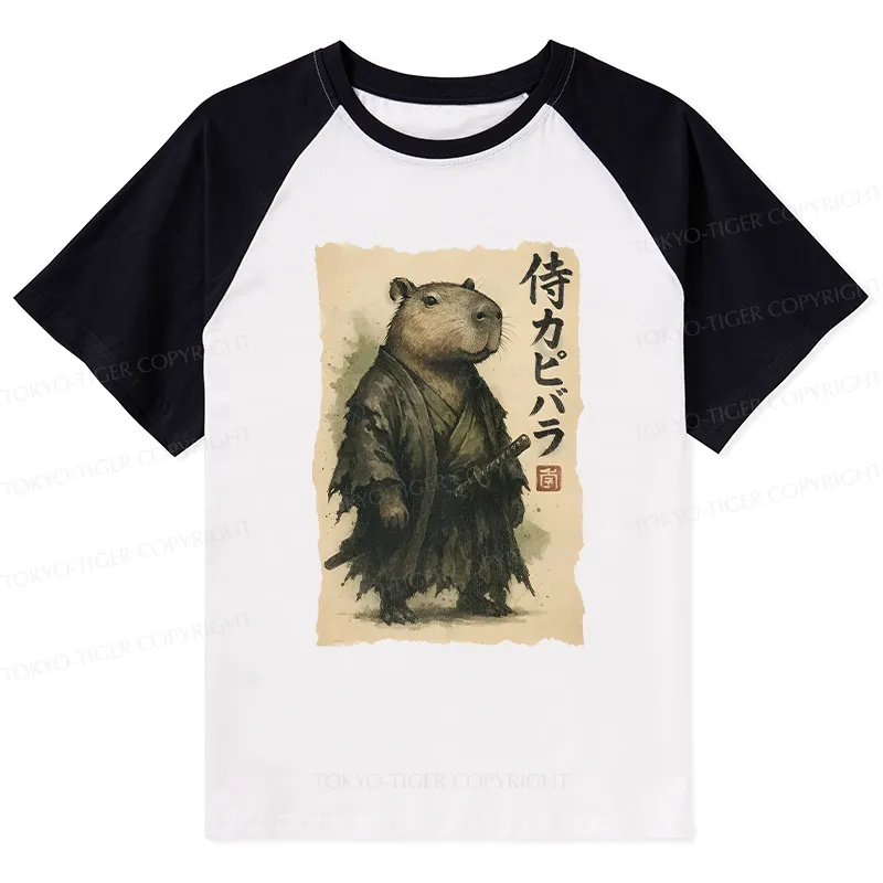 Tokyo-Tiger Capybara Samurai Raglan T-shirt