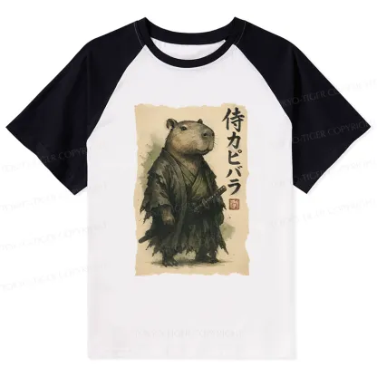 Tokyo-Tiger Capybara Samurai Raglan T-shirt