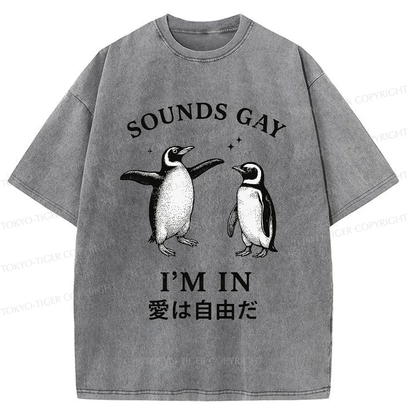 Tokyo-Tiger Loving And Free Penguins Washed T-Shirt