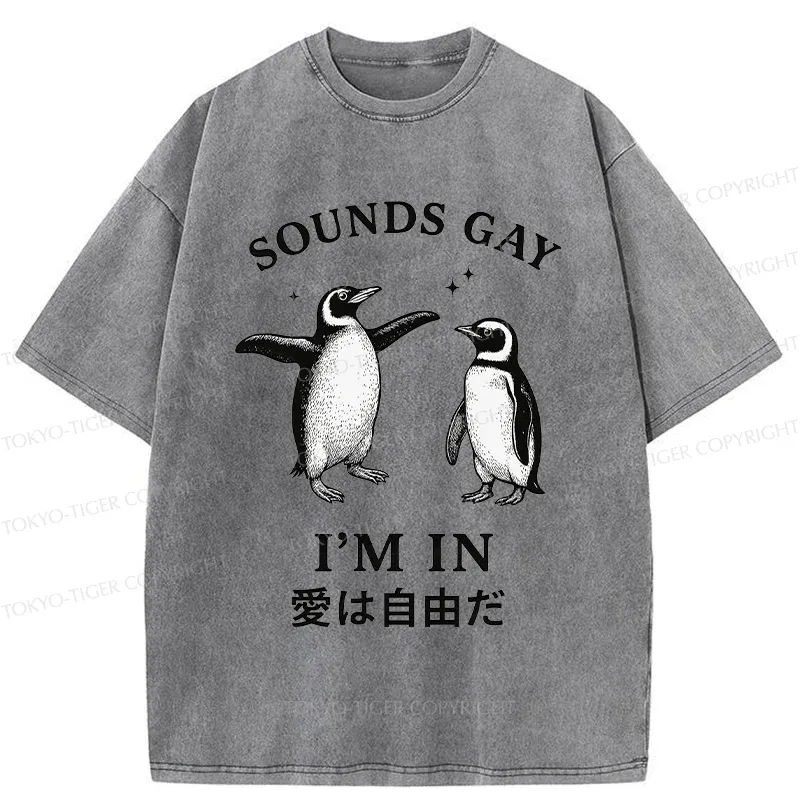 Tokyo-Tiger Loving And Free Penguins Washed T-Shirt