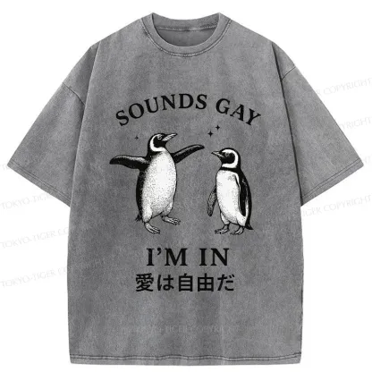 Tokyo-Tiger Loving And Free Penguins Washed T-Shirt